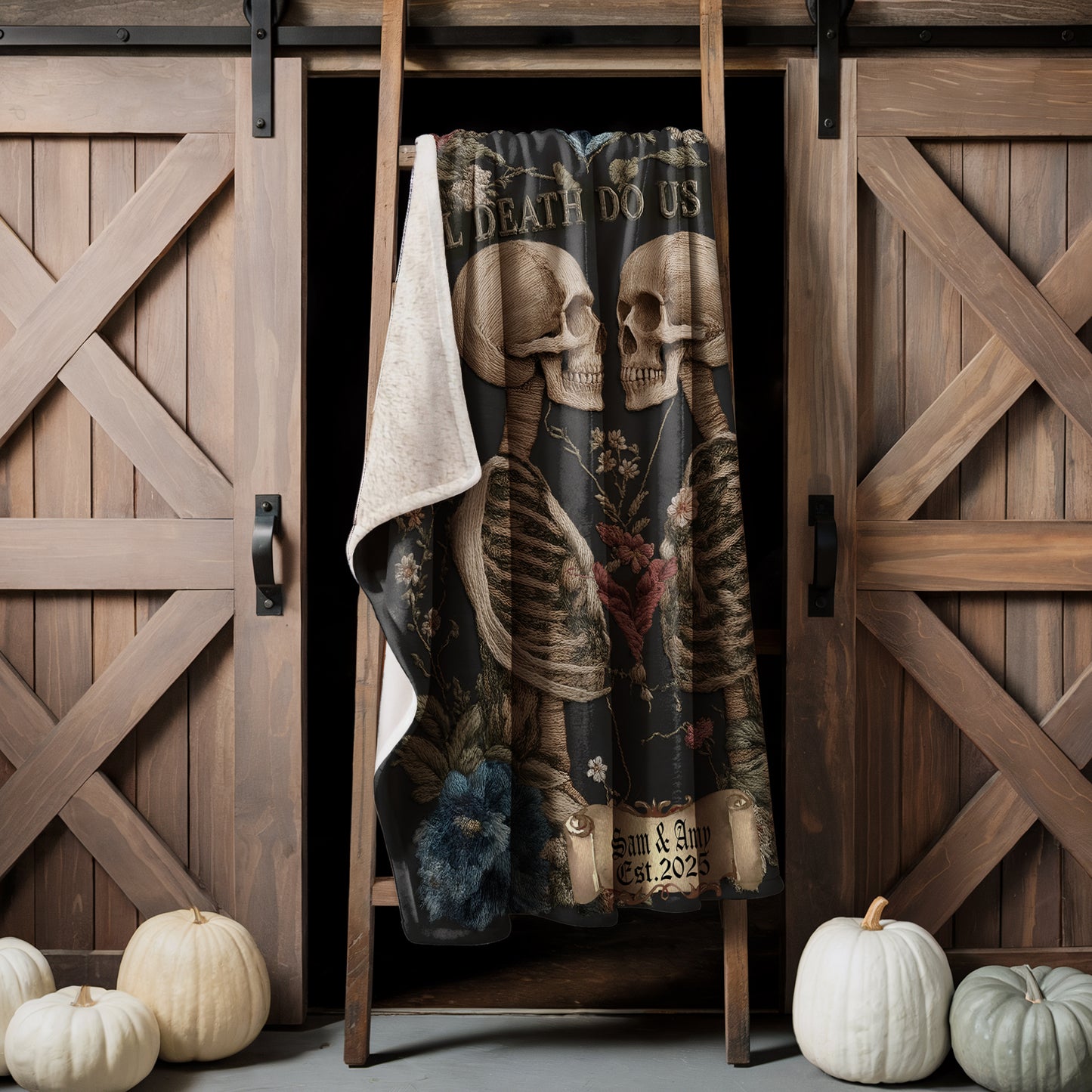 Skeleton Couple Till Death Blanket, Personalized Skeleton Lovers Wedding Blanket, Spooky Goth Couple Halloween Gift, Valentines, Anniversary
