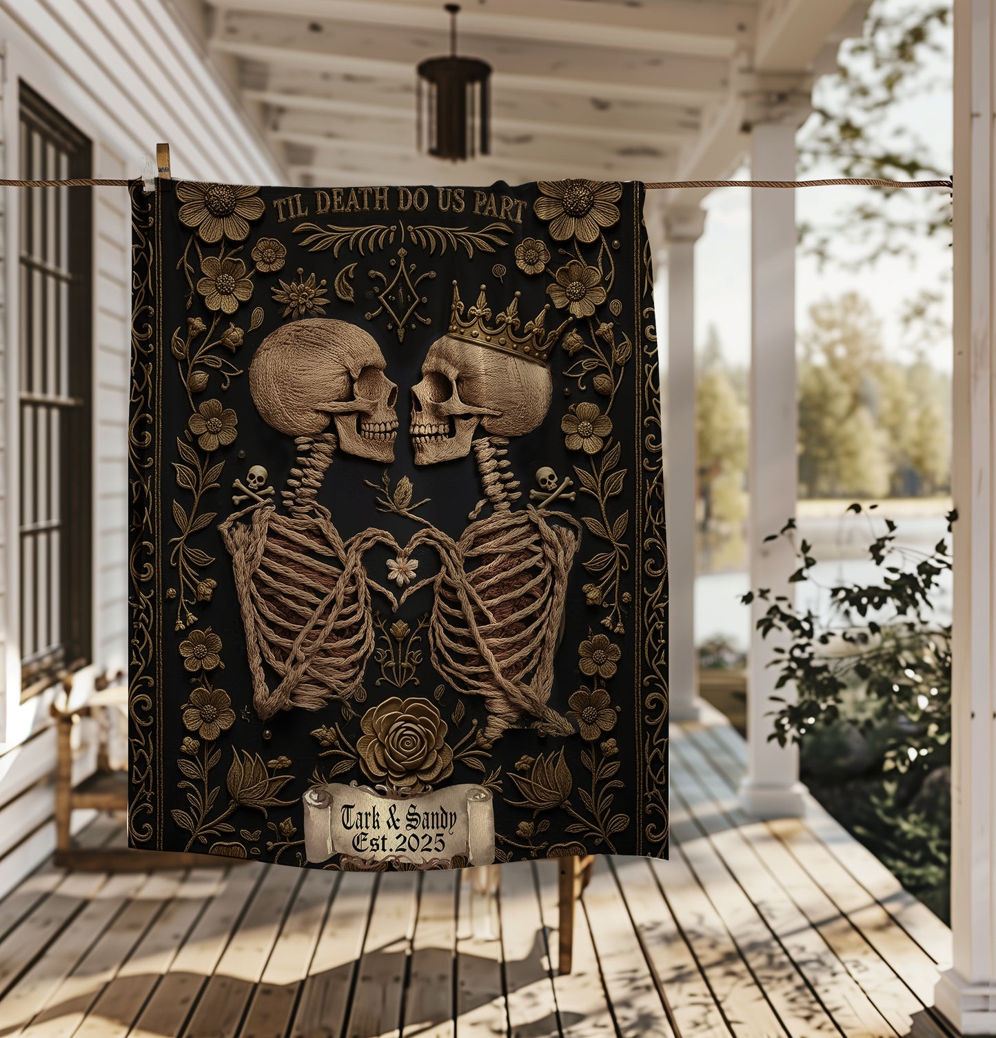 Skeleton Couple Till Death Blanket, Personalized Skeleton Lovers Wedding Blanket, Spooky Goth Couple Halloween Gift, Valentines, Anniversary
