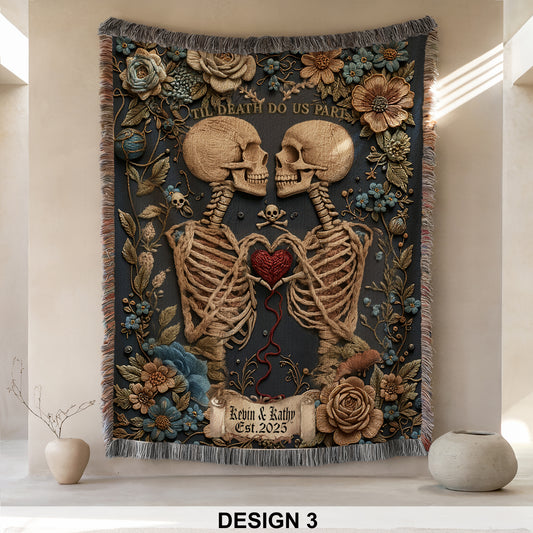 Skeleton Couple Till Death Blanket, Personalized Skeleton Lovers Wedding Blanket, Spooky Goth Couple Halloween Gift, Valentines, Anniversary