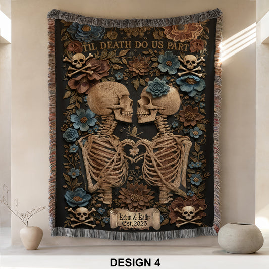 Skeleton Couple Till Death Blanket, Personalized Skeleton Lovers Wedding Blanket, Spooky Goth Couple Halloween Gift, Valentines, Anniversary