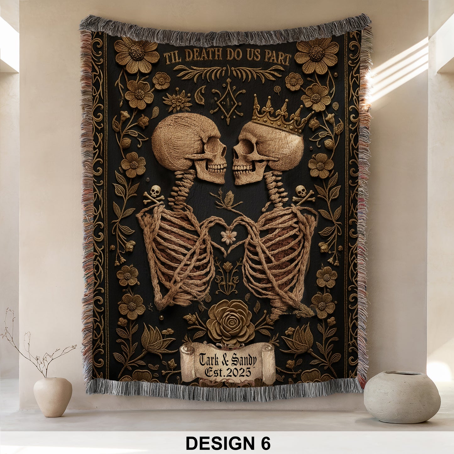 Skeleton Couple Till Death Blanket, Personalized Skeleton Lovers Wedding Blanket, Spooky Goth Couple Halloween Gift, Valentines, Anniversary