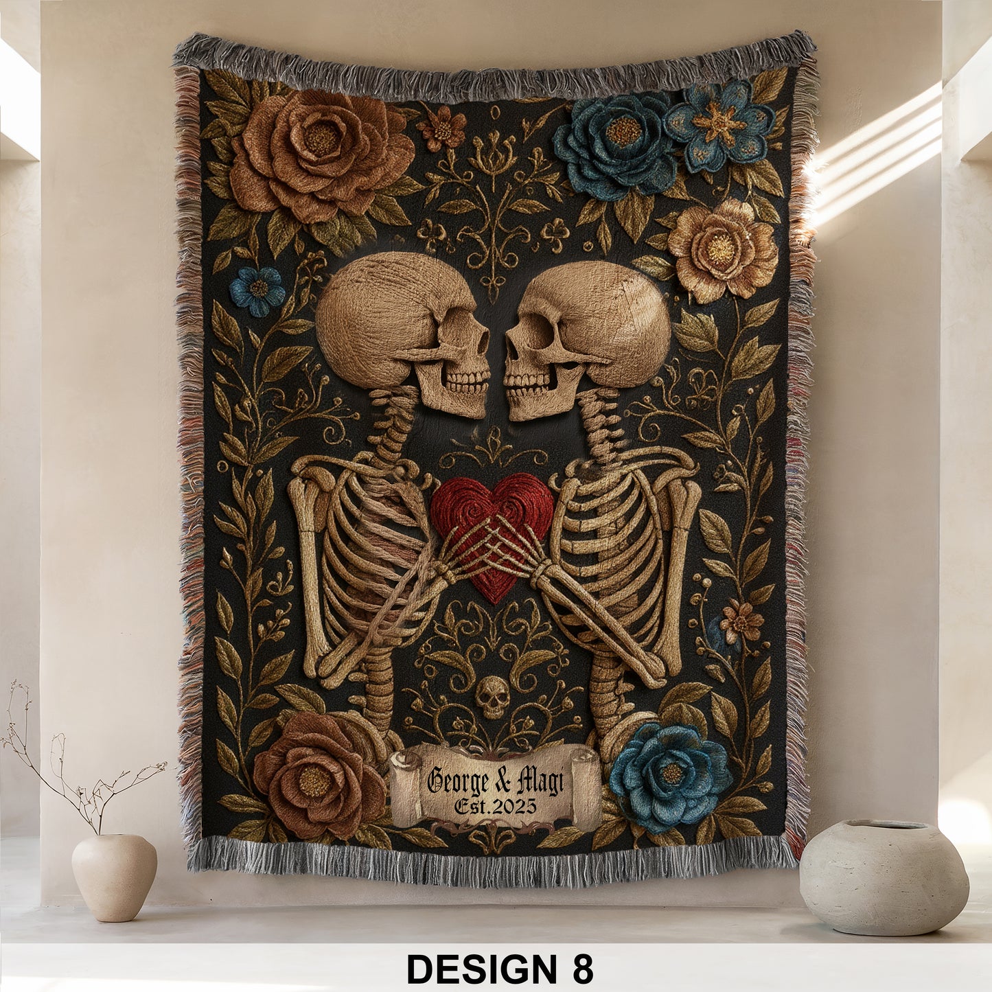 Skeleton Couple Till Death Blanket, Personalized Skeleton Lovers Wedding Blanket, Spooky Goth Couple Halloween Gift, Valentines, Anniversary